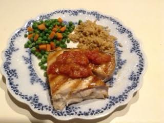 Swordfish w: peach salsa, w: Novellum Chardonay