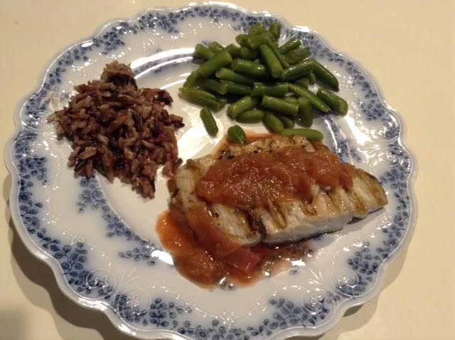 Grilled Bluefish w: Rhubarb sauce + Aust Riesling