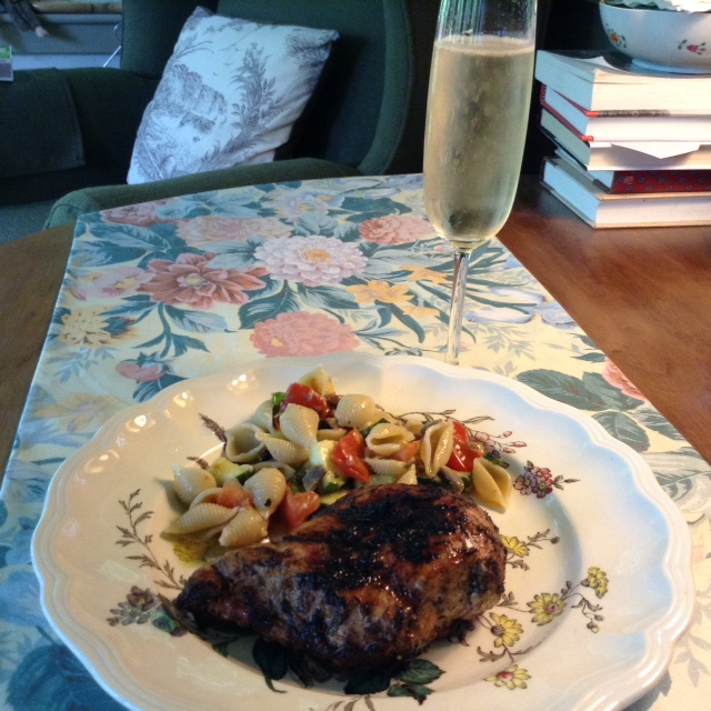 Grilled Jerk Chicken and Champage